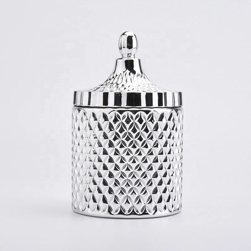 Metallic Diamond Glass Candle Jars with Lids Home Decor Wholesales
