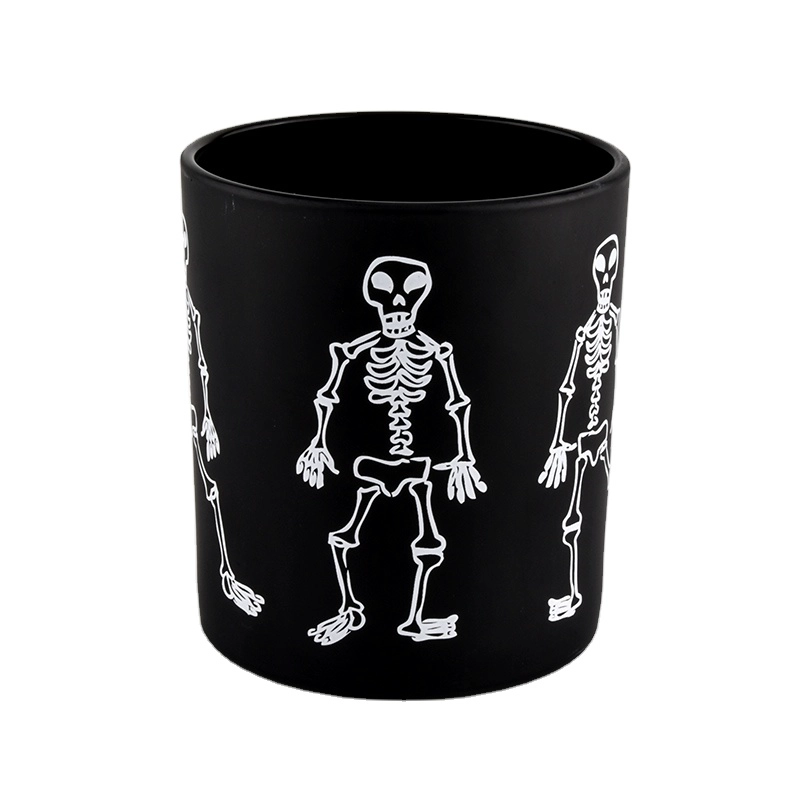 China 8 OZ customized glass candle jars, black glass candle holder with white patterns manufacturer