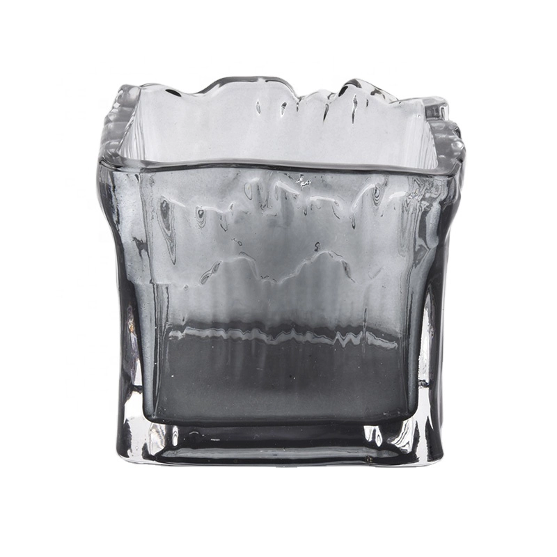 gray translucent square glass candle holders