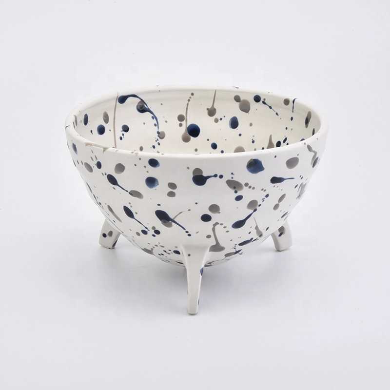 Large Footed Ceramic Vessel Ceramic Candle Holder with Dots Home Decoration