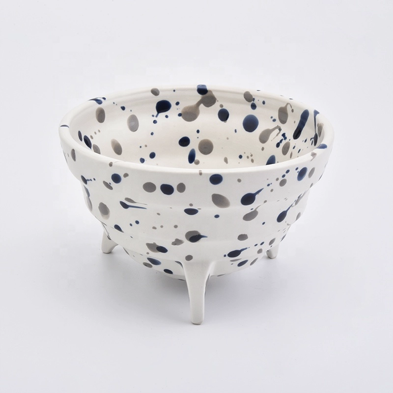 Triple Footed Ceramic Candle Holders Dotted Bowls Home Decor