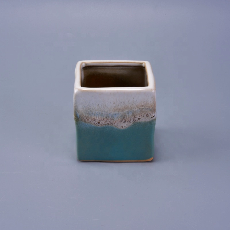 220ml Reactive Stoneware Square Jar Ceramic Candle Vessel for Home Decoration