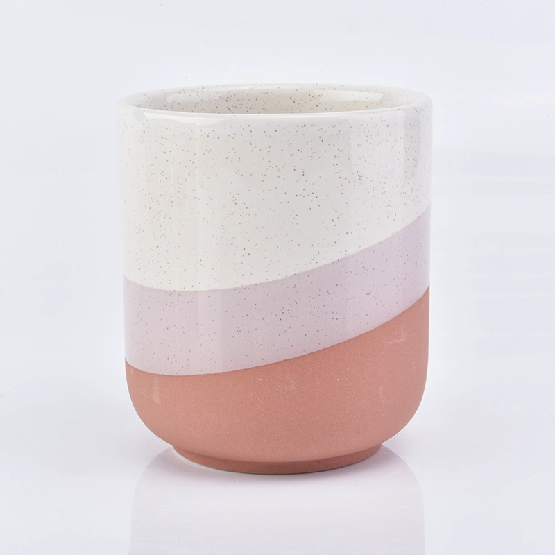 white and red color glazed ceramic candle vessel, ceramic candle jar for home decor