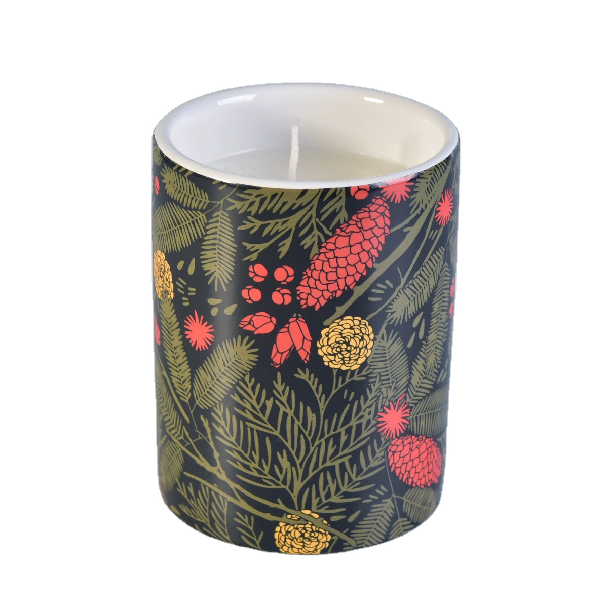 white ceramic candle jar with colorful decal, 12 oz ceramic candle jars
