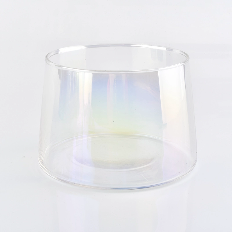 Ion plating glass candle vessel, bell shaped glass jar iridescent shiny color