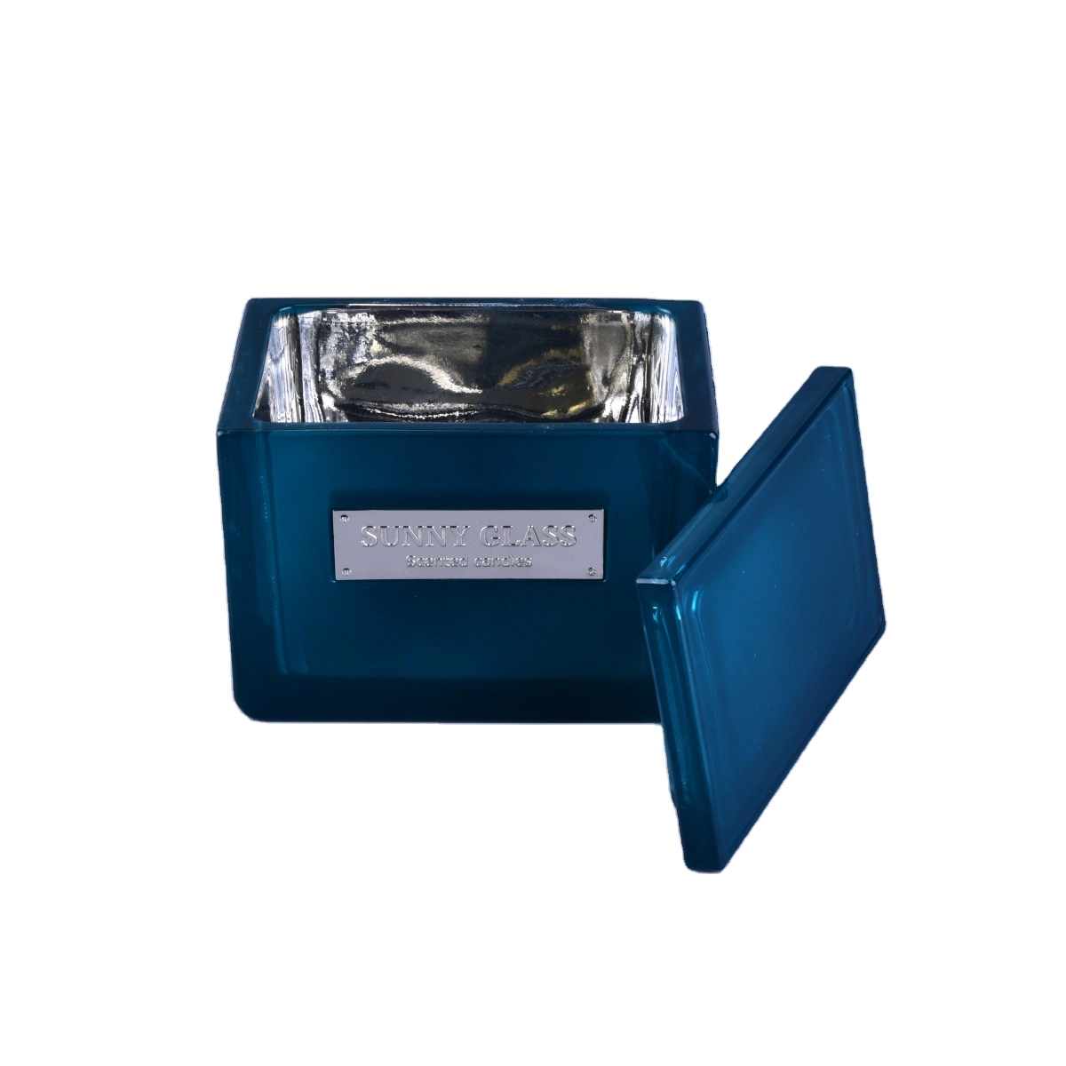10oz 12oz 20oz Sunny luxury blue square glass candle vessel with lids