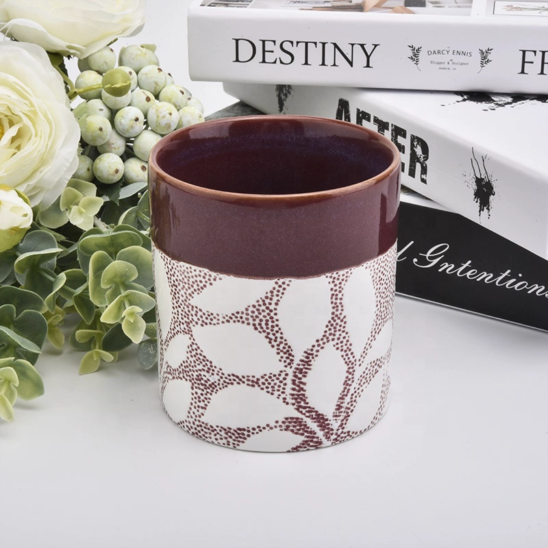 Religious cylinder glazed ceramic candle jar tea light candle holder home decoration centrepiece