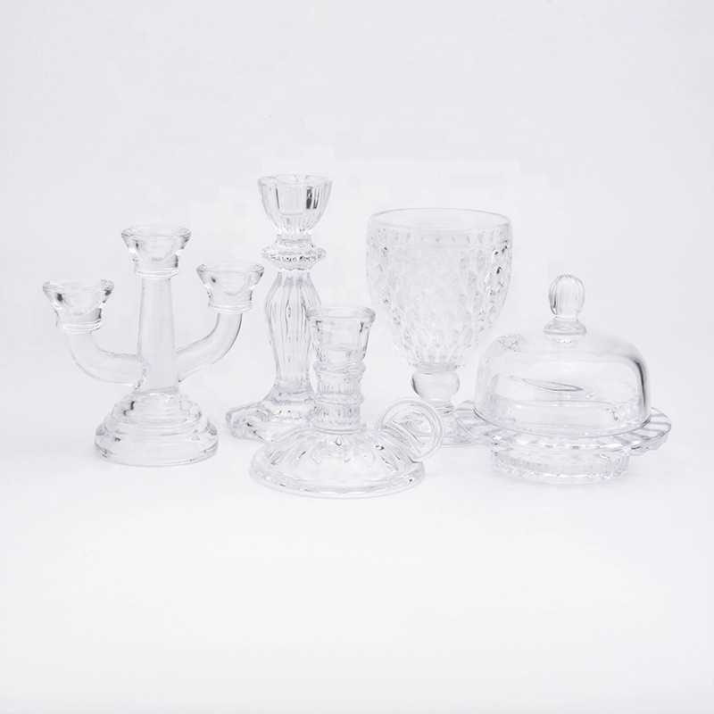 Clear crystal high candlestick glass votive candelabra living room decorative supplier