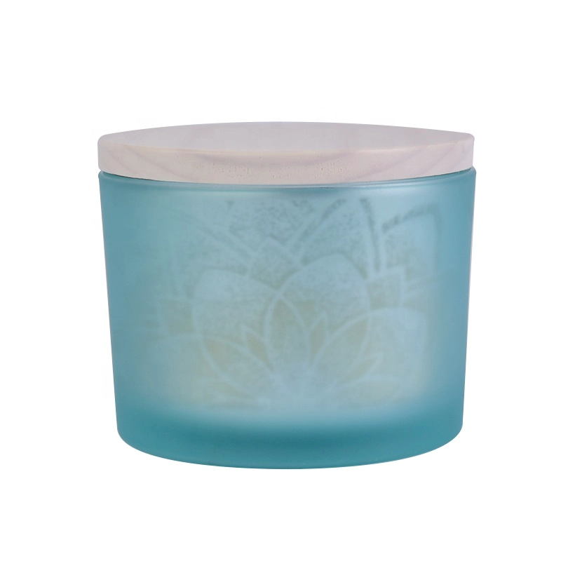 Sunny tealight frosted blue candle glass jar with lid