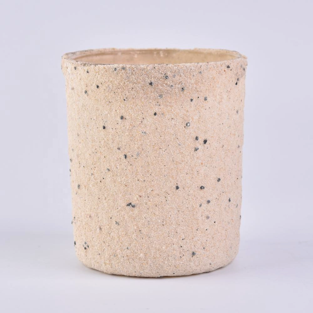yellow candle jars with sand surface, unique glass candle holders for home decor