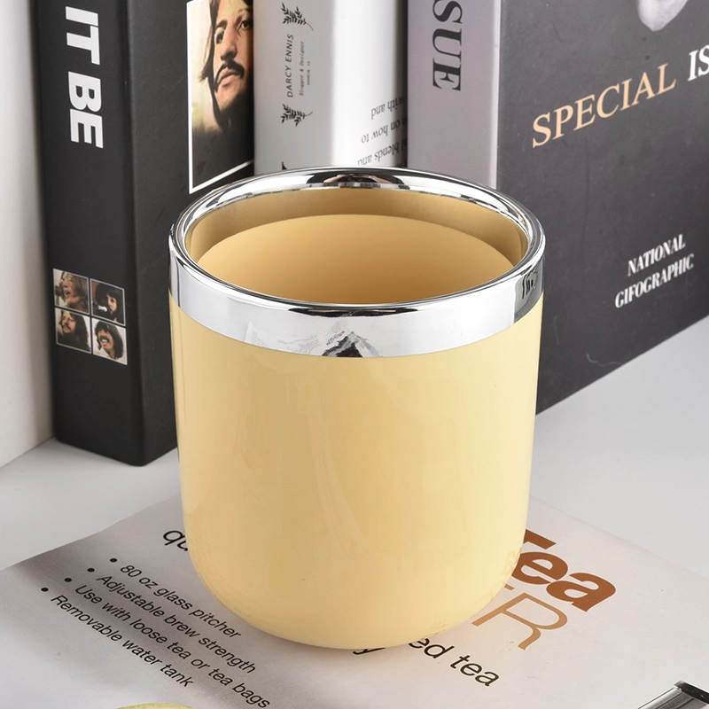 milky yellow glazed ceramic candle holders