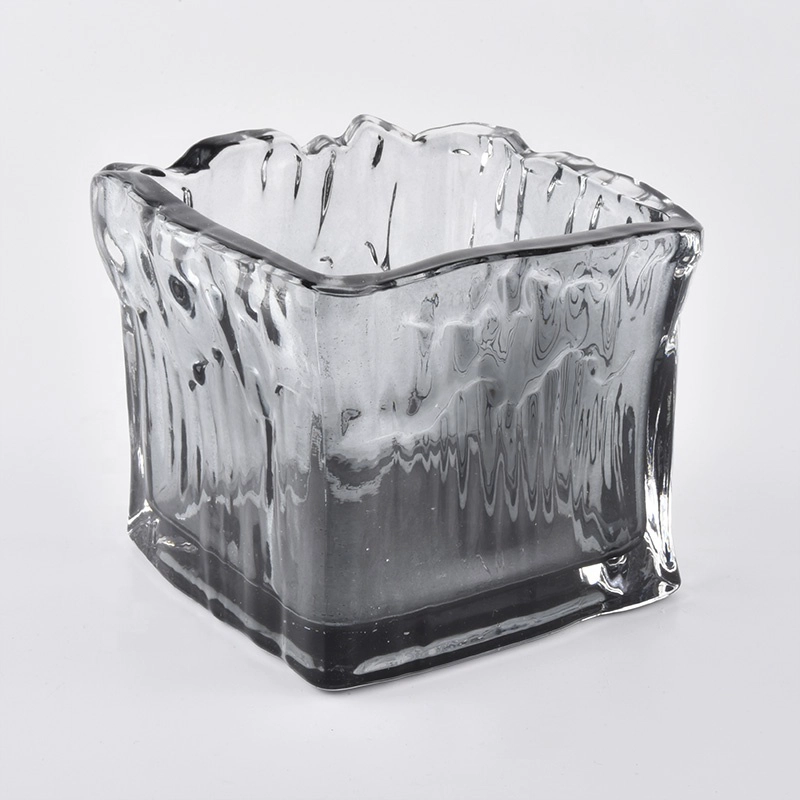 gray translucent square glass candle holders