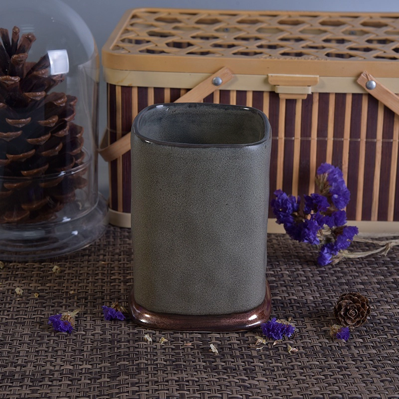 Square brown ceramic candle containers votive church iridescent jars candle holders home decoration wholesale