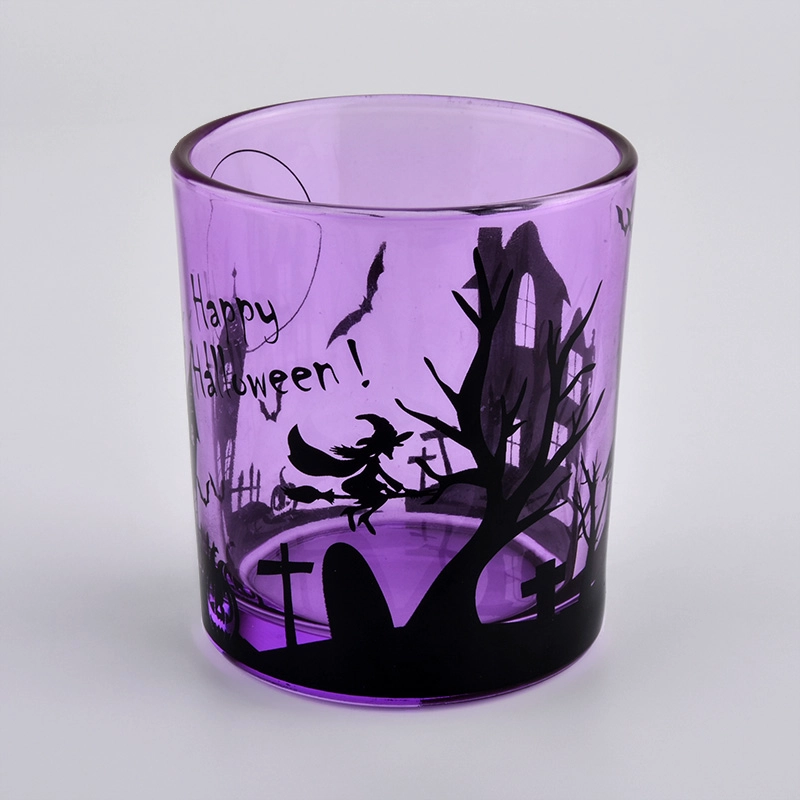 purple sprayed glass candle jars for All Saints' Day