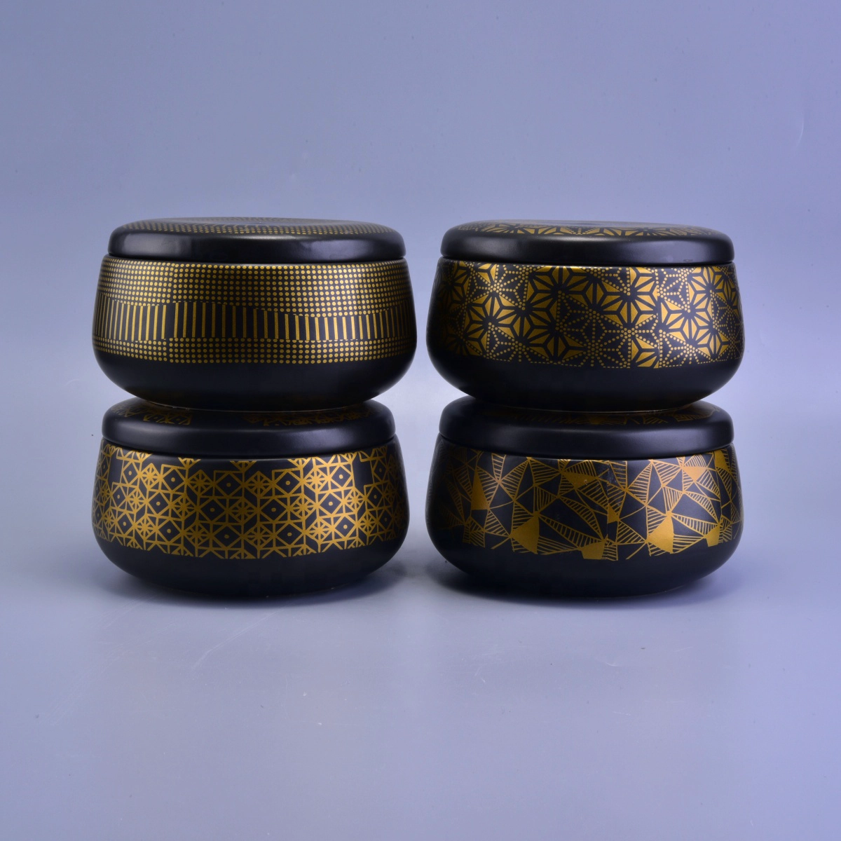 Wholesales round empty black ceramic candle jar with lid