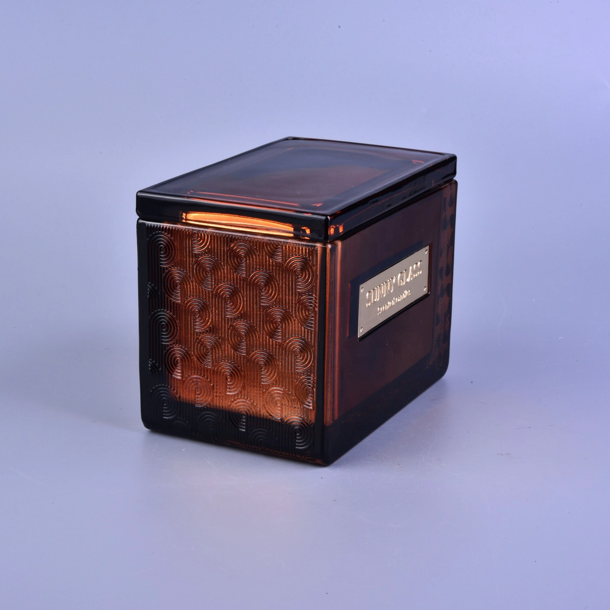 10oz Sunny luxury amber square scented glass candle holders with lids