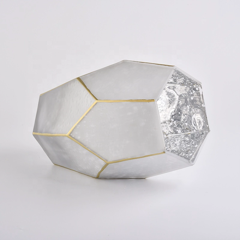 Unique Frosted White Glass Candle Holders with gold rim