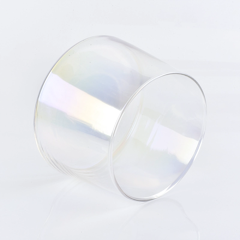 Ion plating glass candle vessel, bell shaped glass jar iridescent shiny color