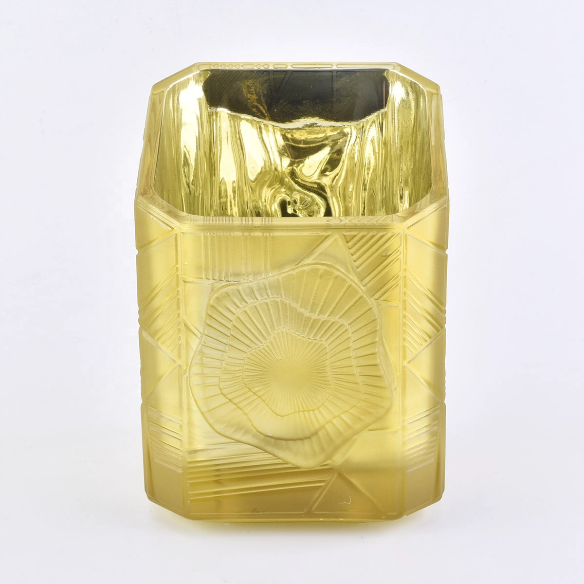 Factory price China Trapezoid gold glass candle jars 6oz 8oz 10oz