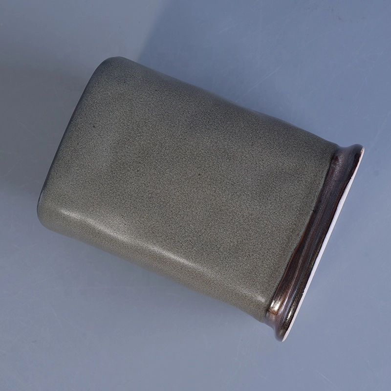 Square brown ceramic candle containers votive church iridescent jars candle holders home decoration wholesale