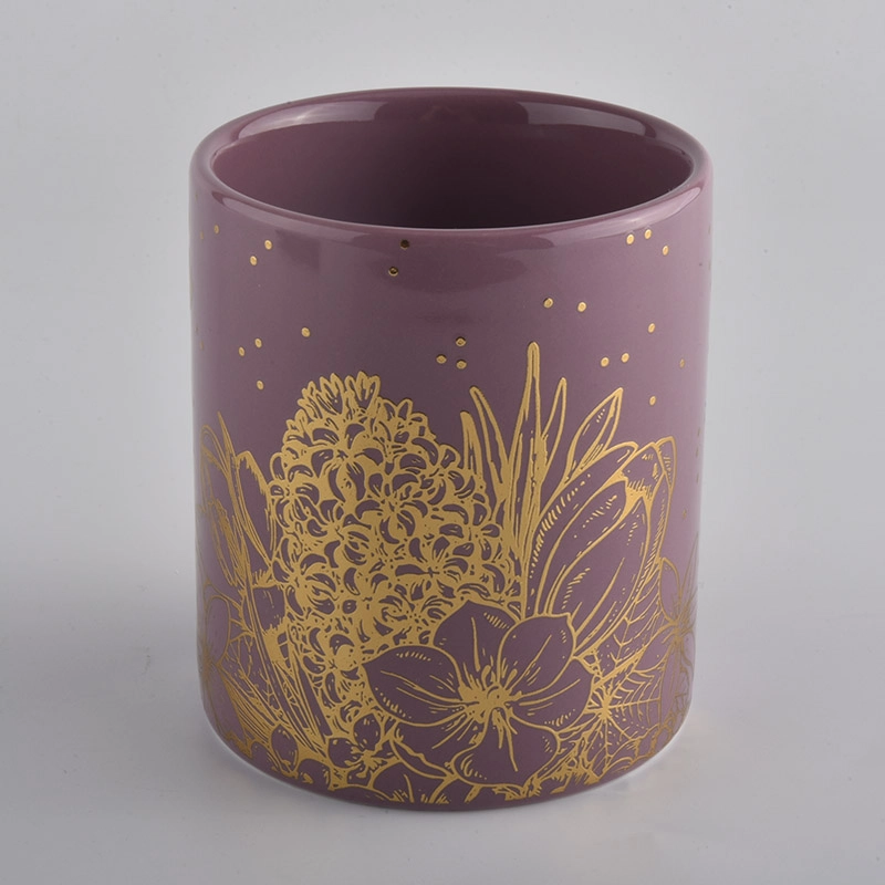 pink glazed ceramic candle jars with gold printing