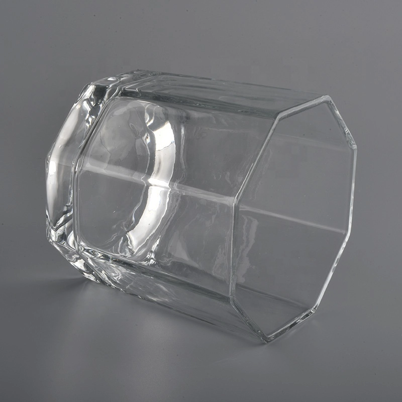 25oz big glass candle holders with hexagonal shape