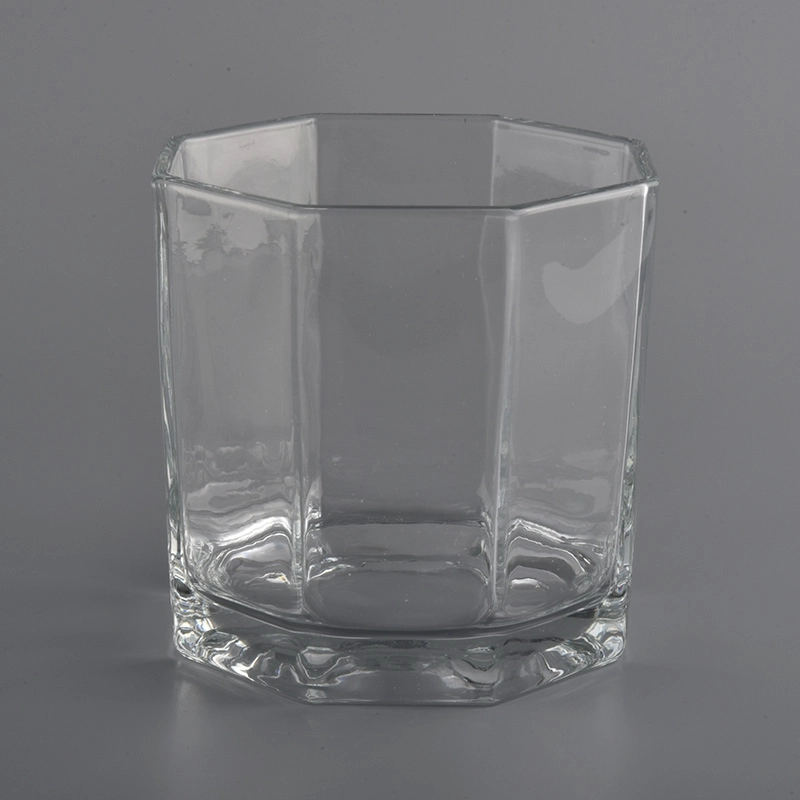 25oz big glass candle holders with hexagonal shape