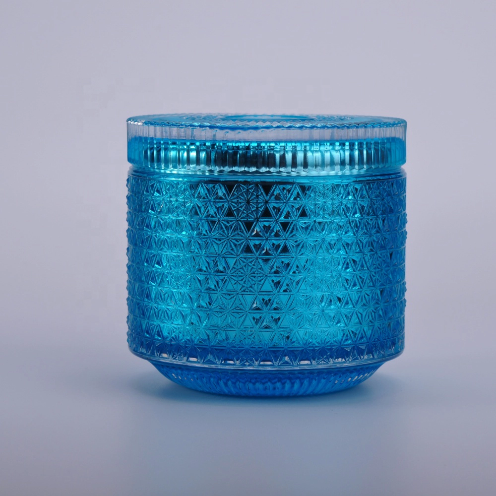 Wedding table crystal luxury blue spray glass jar candle with lid