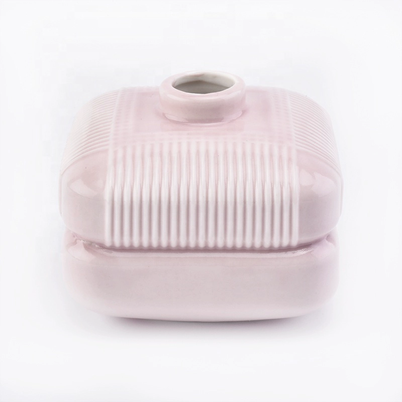 Wholesales Square Ceramic Aroma Bottle Pink Reed Diffuser Home Decoration