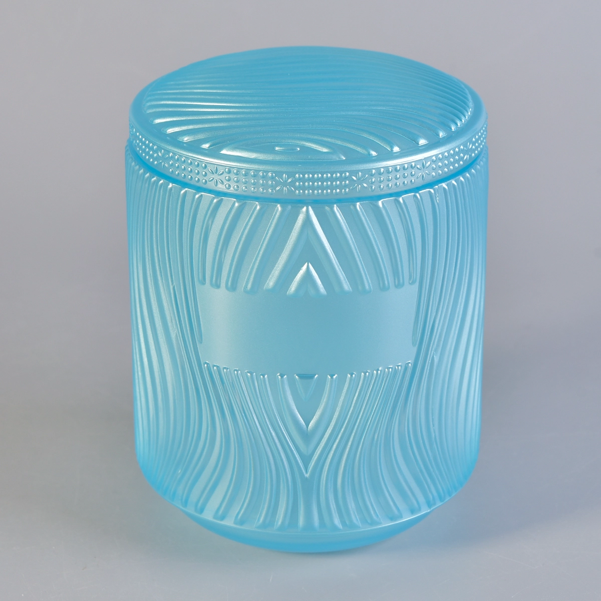 sky blue glass candle holder with lid, unique designed glass candle vessels