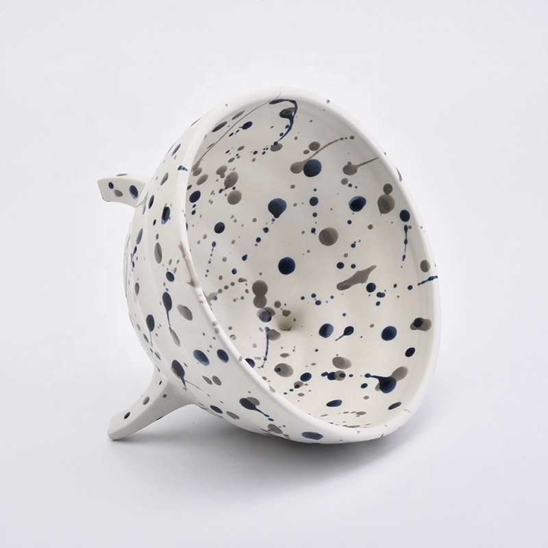 Large Footed Ceramic Vessel Ceramic Candle Holder with Dots Home Decoration
