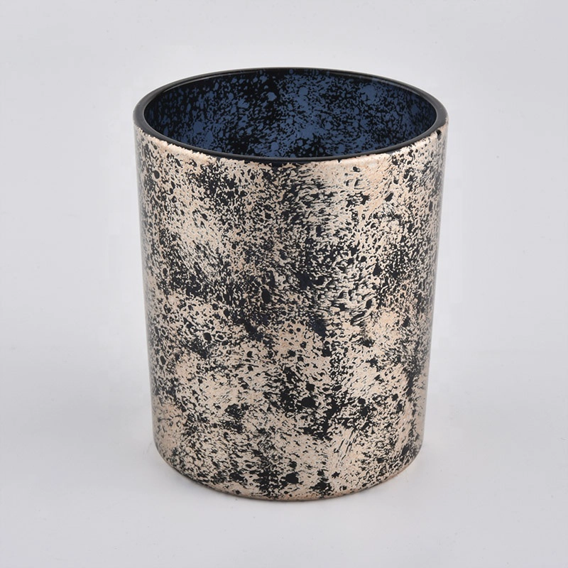 6 oz 10 oz Supplier marble cylinder plating glass holder jar for candle making