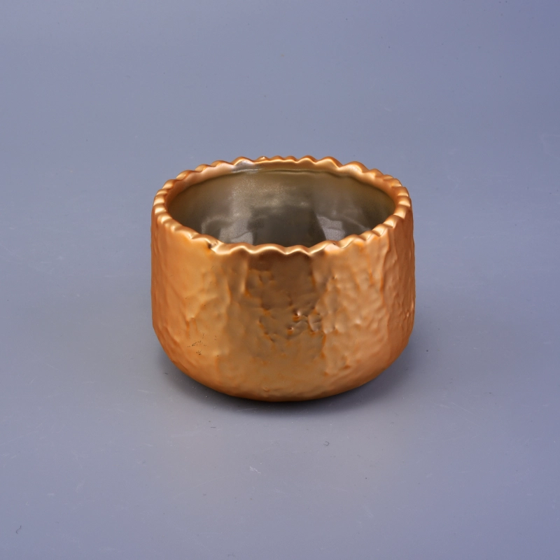 rough finished metallic electroplated ceramic candle jars