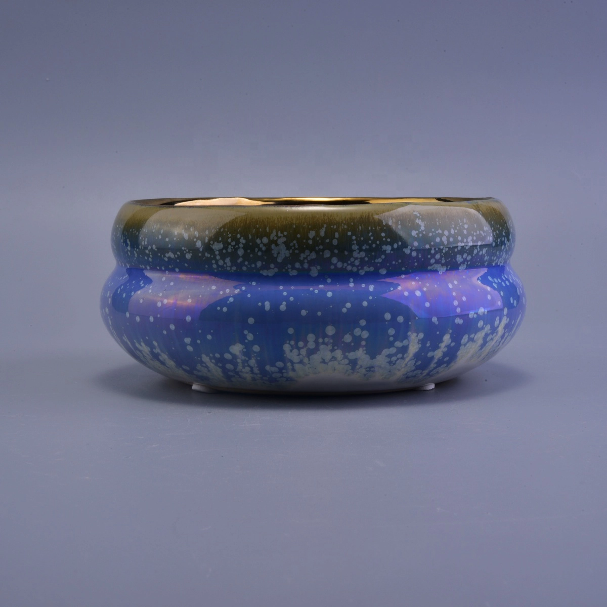 Wholesales 3 wick large ceramic candle vessels with electroplate inside