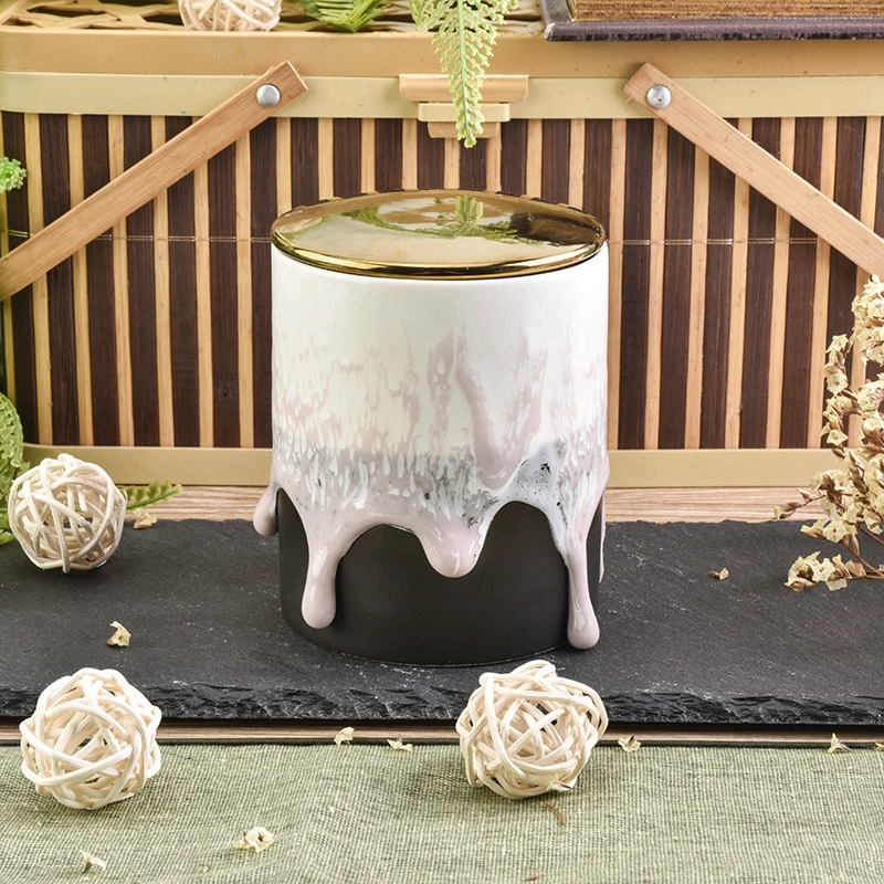Wholesale Ceramic Candle Holder with Copper Metal Lid Overflowed Milk Home Decoration