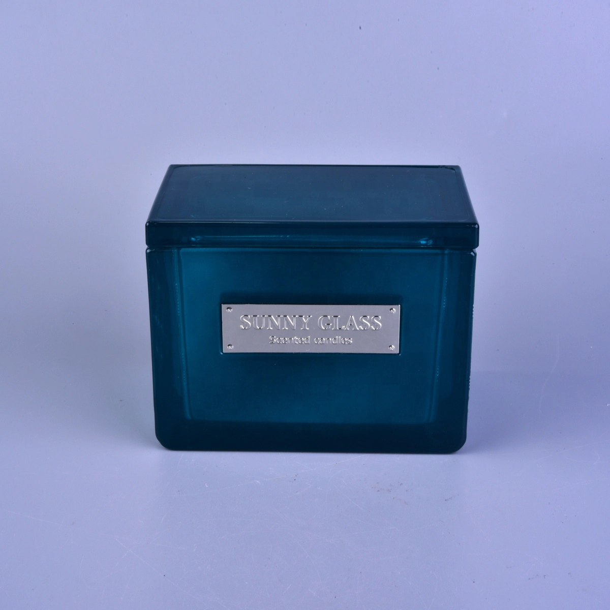 10oz 12oz 20oz Sunny luxury blue square glass candle vessel with lids