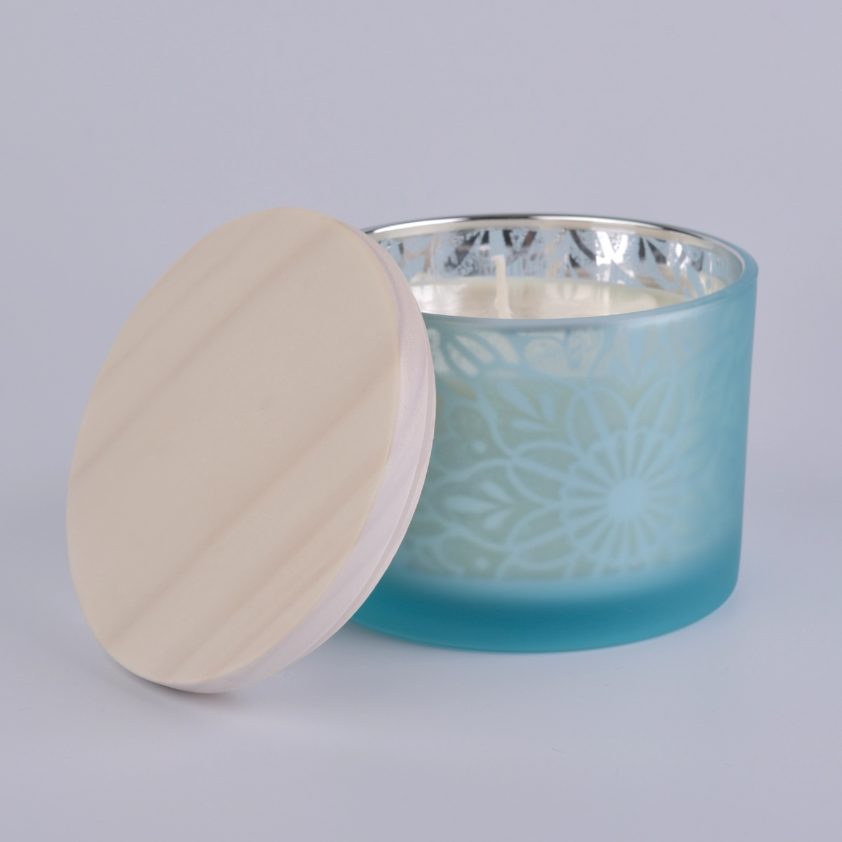 14 oz matte blue candle jar custom, empty frosted candle jar