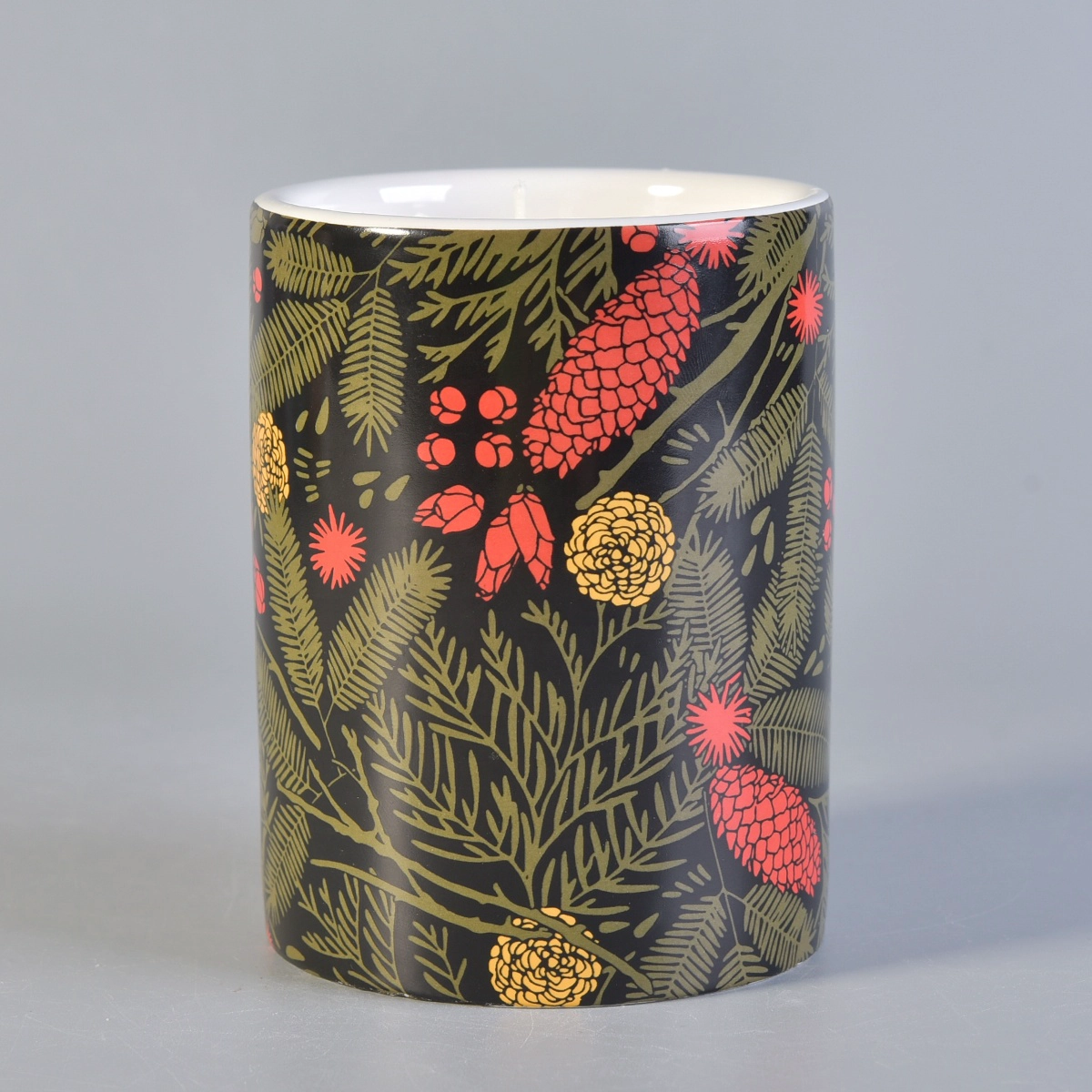 white ceramic candle jar with colorful decal, 12 oz ceramic candle jars