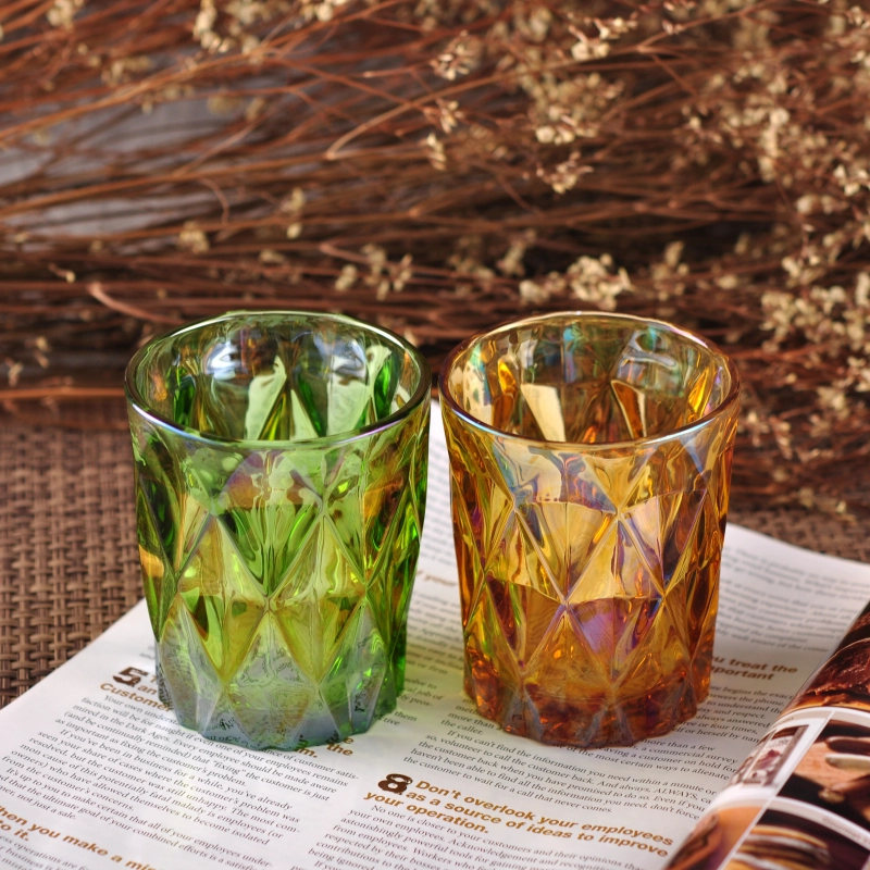 Diamond champagne iridescent glass candle jars home decoration wholesale