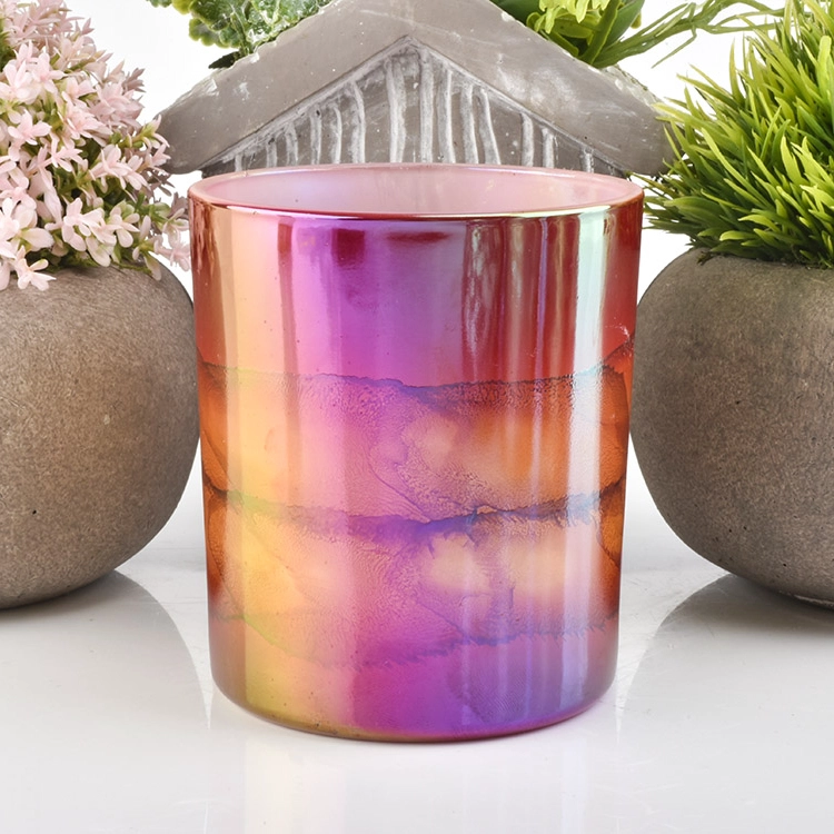 Multi-color electroplated glass candle container for home decor