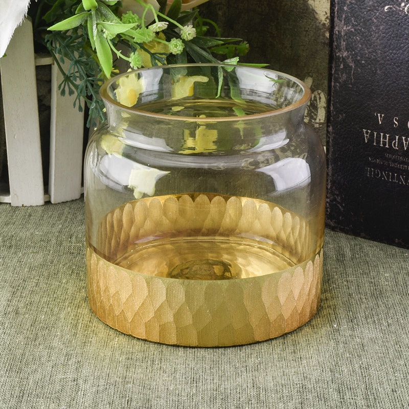 Gold dip engraved base glass candle jar home decoration wholesale