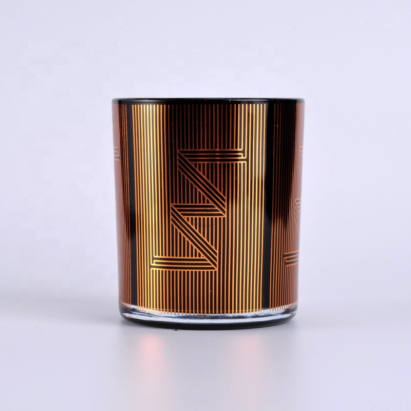 Hot sales cylinder classic laser gold candle glass holders 8oz 10oz