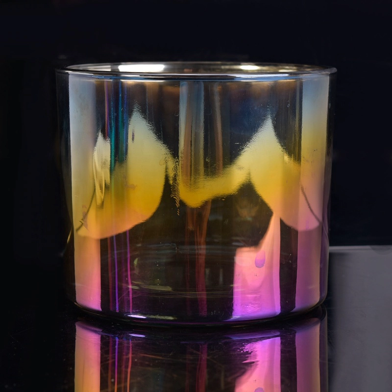 Wholesales iridescent empty candle glass holder Iridescent Glass Candle Jars Home Decoration
