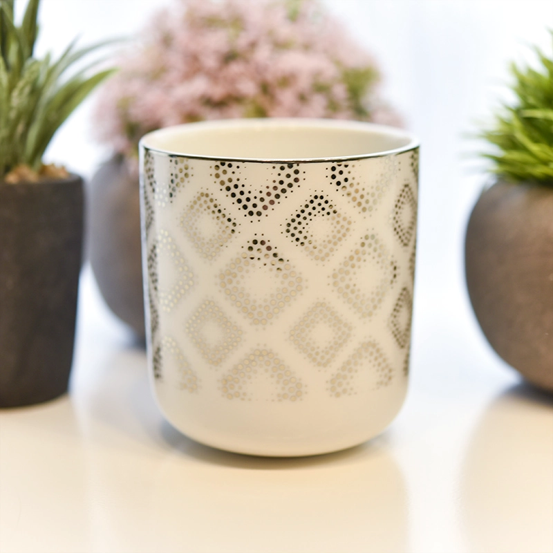 Wholesale Ceramic Candle Holder Dotted Diamonds Pattern Metallic Designs Home Decoration