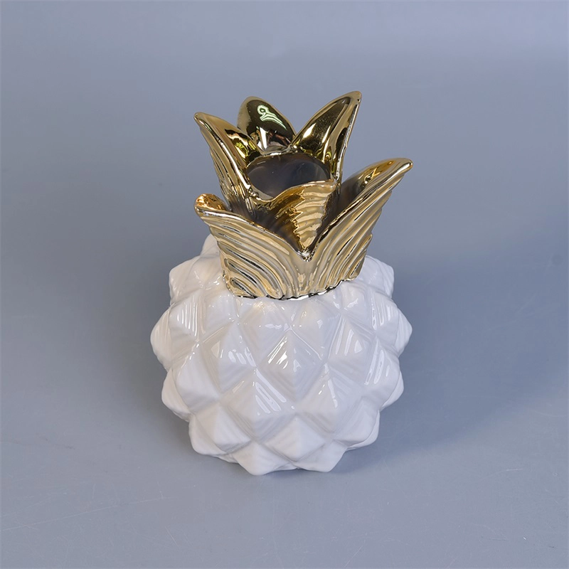 Pineapple-shape ceramic votive candle vessel customized candle jars with lid home decor wholesale