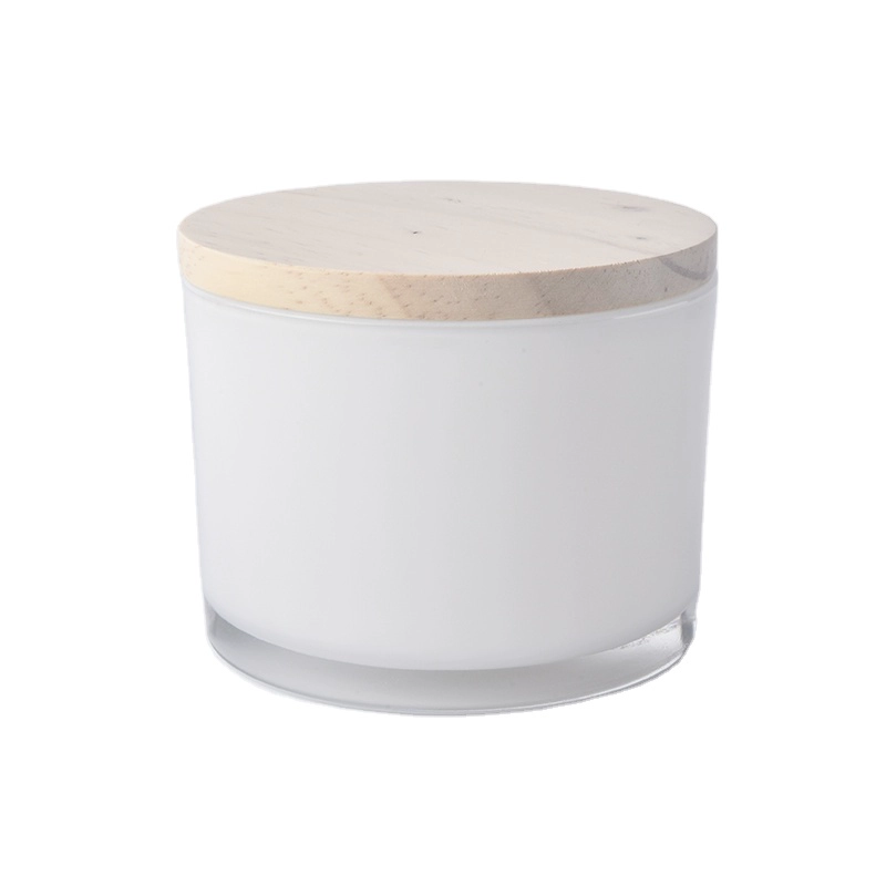 white sprayed glass container for scented candles, 3 wick candle jar