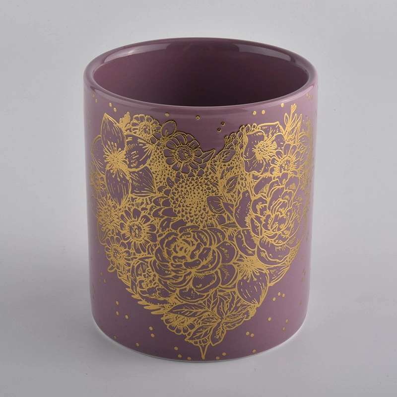 pink glazing ceramic candle jars with gold printing