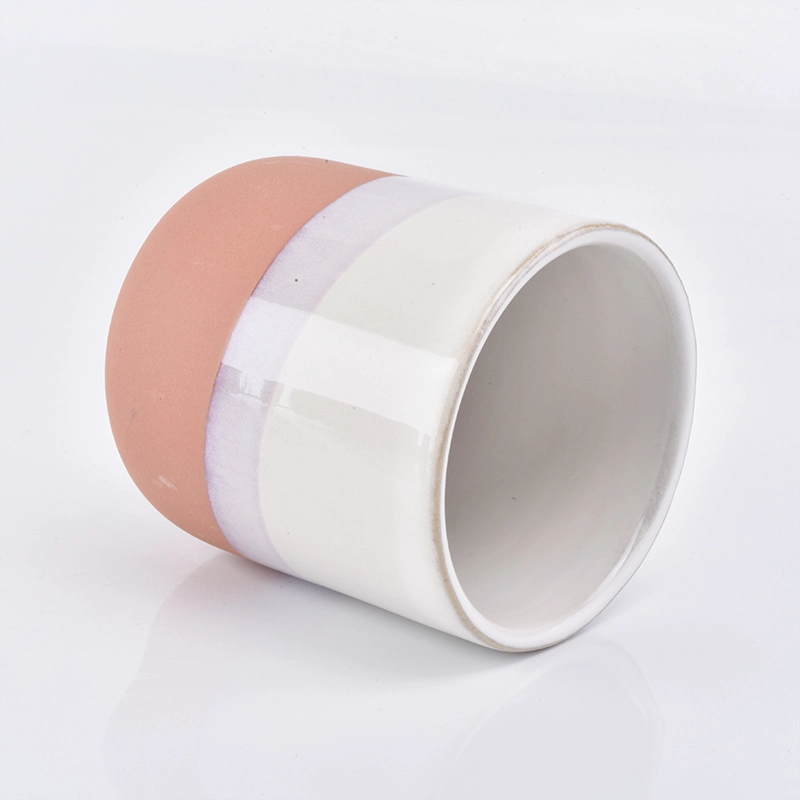 warm color glazed ceramic vessel for candles, round bottom ceramic candle jar 12oz