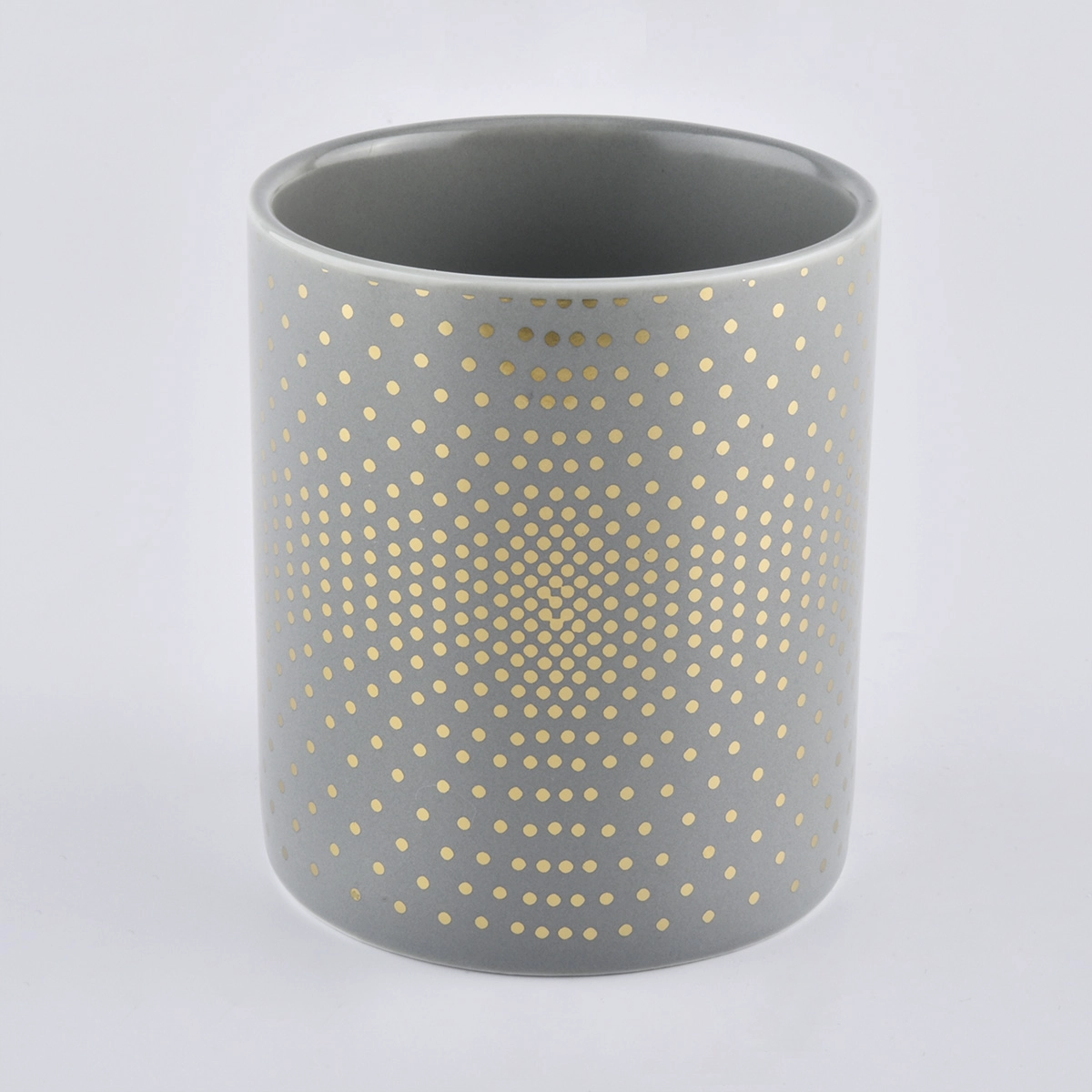 Cylinder ceramic candle container with gold prints, unique ceramic candle holder