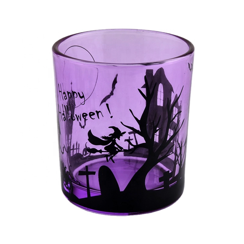 purple sprayed glass candle jars for All Saints' Day